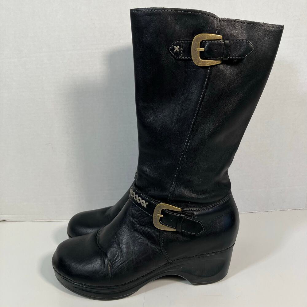Sanita EU 38 Ditto Platform Clog Boots in Black Buckles Contrast Stitching